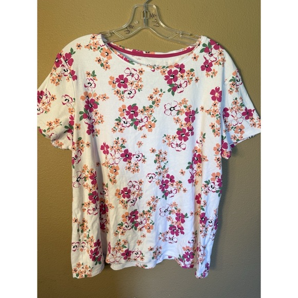 croft & barrow Tops - Croft & Barrow Classic Tee 100% Cotton White Floral Short Sleeve Size XL Women's